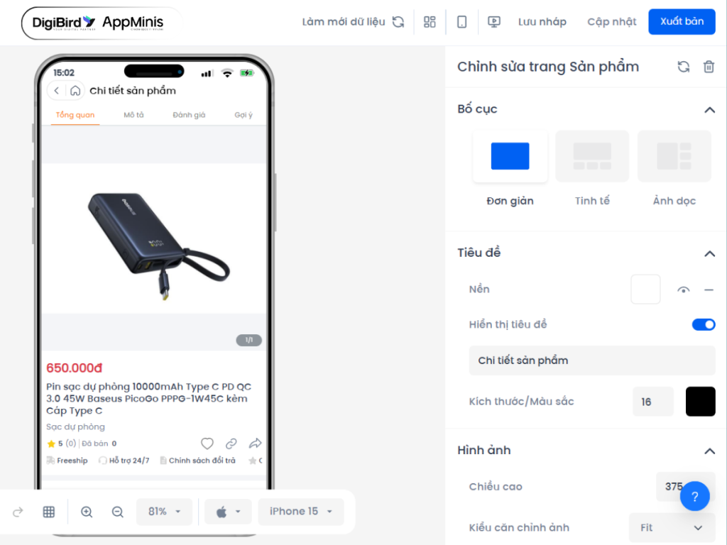 Nền tảng AppMinis thiết kế giao diện và xuất bản được app