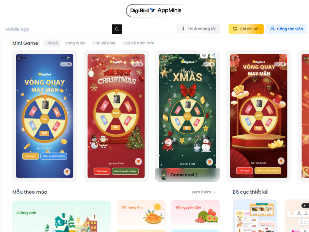 Template thiết kế giao diện đăng nhập tính năng Mini Game
